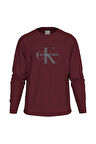 Erkek Bisiklet Yaka Monogram Logolu Pamuklu Sweatshirt - Bordo | XL