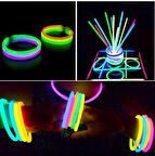 Fosforlu Neon Karanlıkta Parlayan Çubuklar 50+50 100 Parça Bileklik Kolye Yapma Doğum Günü Sınıf Etkinlik
