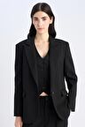 DeFacto Oversize Geniş Kalıp Düğmeli Basic Düz Blazer Ceket B0490AX25SPBK81