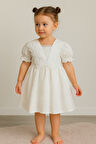 Kız Çocuk Beyaz Yaka Dantel Detaylı Sırt Baglamalı Kısa Kollu Bayramlık ve Özel Gün Elbise
