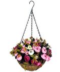 Yapay Çiçek Sarkaç Askılı Makreme Sepette Erengül Fuşya Pembe Çiçek Sepeti
