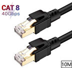 Lunatic Tkz 1752 Cat8 10 Metre 40Gbps S/Ftp 2000MHz Yüksek Hızlı 26 AWG kablo, S/Ftp Esnek Korumalı Bükümlü Çift 25/40 Gb/sn RJ45 8P8C Altın Kaplama Cat8 İnternet Kablosu