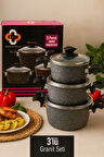 Palmiyra Ekonomik 6 Parça Granit Tencere Seti – 14 cm, 16 cm, 18 cm Derin Tencere, Yanmaz Yapışmaz