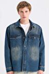 DeFacto %100 Pamuk Relax Fit Uzun Kollu Cepli Jean Gömlek Ceket D0448AX24AUNM34