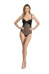 Siyah Fileli Transparan Hafif Destekli Çıtçıtlı Body Sütyen