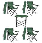 4 Adet Yeşil Katlanır Kamp Sandalyesi + 1 Adet Yeşil Kamp Masası Seti Taşıma Çantalı