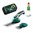 Bosch Isio 3 Akülü Çim Çit Kesme ve Topiari Makası 3.6 V + Koruma Gözlüğü + Bakım Spreyi Seti