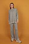 Yırtmaç Detaylı Triko 2li Takım Gri