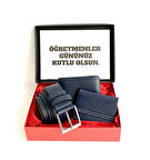 Erkek Set Kombin Lacivert Kemer Cüzdan Kartlık Şık Hediyelik Orijinal Kutusunda