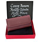 Anneler Günü Bordo Deri Cüzdan Siyah Penye Şal Set