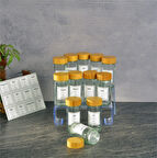 Basic cam tuzluk - 12 li tuzluk biberlik baharatlık bambu kapaklı 90 ml.etiketli