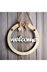 Ahşap Welcome Hoşgeldiniz Yazılı Kapı Süsü İncili Fiyonk Detaylı Dekoratif Hediyelik Kapı Süsü