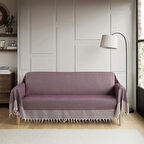 Natural Buldan İşi Kolları Örten Kaymaz Kanepe Çekyat Koltuk Örtüsü 180x300 cm Pamuk Dokuma - MÜRDÜM 