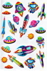 Sticker Kabartmalı A4 boyutunda Stiker Defter, planlayıcı etiket, -(Lim113) - Roket, Uzay