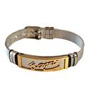Kemal ATATÜRK İmzalı  Silver-Gold Kemer Kordonlu 1. Sınıf Çelik Bileklik 22 cm