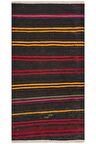 EL DOKUMA KARIŞIK RENGİ ÇİZGİLİ DESEN VİNTAGE KİLİM