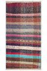 MULTI RENK ÇİZGİLİ DESEN EL DOKUMA VİNTAGE KİLİM