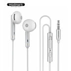 Wodimark AUX Kablolu Kulaklık – Mikrofonlu & Kumandalı BEYAZ - GÜMÜŞ