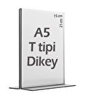 A5 T-Tipi Dikey Şeffaf Pleksi Mika Föylük Menü Broşürlük Etiketlik