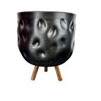 Ev Dekorasyon Aksesuar Siyah Desenli Toprak Saksı Saksılık Salon Çiçeklik 3 Ayaklı - 19 CM