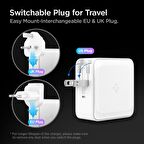 Spigen 45W USB-C Güç Adaptörü 2 Port (Akım Korumalı) 20W/45W Type-C Hızlı iPhone & Android & iPad & Macbook Şarj Cihazı Değiştirilebilir Travel ArcStation PE2010 White