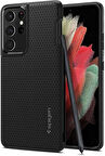 Spigen Galaxy S21 Ultra ile Uyumlu ince Kılıf Liquid Air Hava Kanalı Teknolojisi™ Askeri Sınıf Koruma Dokulu Yüzey Kapak Matte Black