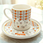 Love Kalp Desenli 6 Kişilik Porselen Kahve Fincan Takımı