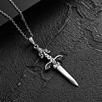 925 Ayar Gümüş İşlemeli Kılıç Sembollü Erkek Kolye