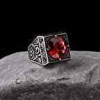 925 Ayar Kalem İşleme Motifli Zirkon Taşlı Erkek Yüzük Silver