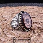 925 Ayar Gümüş Sıkma Kehribar Taşlı Teşkîlât-I Mahsûsa Desenli Erkek Yüzük