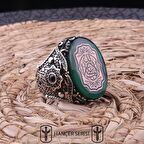 925 Ayar Gümüş Sıkma Kehribar Taşlı Arapça ' Nasihat Olarak Ölmek Yeter ' Yazılı Erkek Yüzük