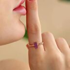 925 Ayar Zirkon Taş Dikdörtgen Ayarlanabilir Gümüş Yüzük Rose