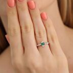 925 Ayar Ayarlanabilir Zirkon Taş Süslemeli Bagetli Gümüş Yüzük Silver