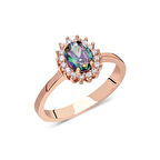 925 Ayar Gümüş Oval Kesim Motifli Taşlı Yüzük