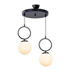 TT014-2 SY TT Aydınlatma Mat Siyah Beyaz Camlı 2 li Avize