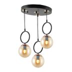 Tt014-3y Sy Mat Siyah - Bakır Bal Camlı 3 Lü Yuvarlak Avize