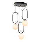 TT016-3Y SY TT Aydınlatma Mat Siyah - Bakır Beyaz Camlı 3 lü Yuvarlak Avize