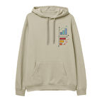 Down Up Baskılı Hoodie-Krem