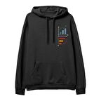 Down Up Baskılı Hoodie-Siyah