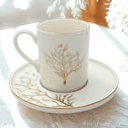 Altın Hayat Ağacı İkili Desenli 6 Kişilik Porselen Kahve Fincan Takımı