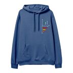 Down Up Baskılı Hoodie-Royal Mavi