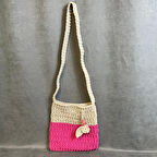 Uretti - Emine 9106 El Örgüsü Ahşap Boncuk Detaylı Çift Renk Model Omuz Çantası