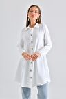 Beyaz Ahşap Düğmeli Tunik