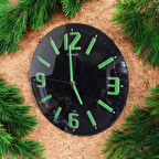 Time Gold Fosforlu Kabartma Rakamlı Bombeli Cam Duvar Saati 35 cm