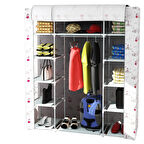 Çift Yandan Raflı Askılı Metal Profilli Kumaş Geniş Bez Dolap, Portatif Gardırop-İstanbul Desen