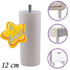 4 Adet Silindir Destek Ayağı 12 cm Beyaz Gizli Ayak M8 Civatalı İnce Diş Mobilya Kanepe Baza Koltuk