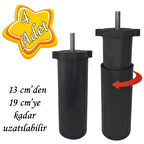 4 Adet Ayarlı Destek Ayağı 13 x 19 cm Siyah Gizli Ayak M8 Civatalı İncediş Mobilya Kanepe Baza Koltuk