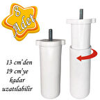 8 Adet Ayarlı Destek Ayağı 13 X 19 Cm Beyaz Gizli Mobilya Kanepe Baza Koltuk Ayakları Metrik 8 Civatalı İnce Diş