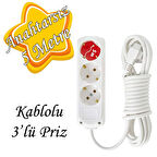 Anahtarsız Kablolu 3 Lü Topraklı Çoklu Grup Priz Çoğaltma Üçlü Fiş Piriz 5 Metre