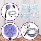 Duş Seti Banyo Duş Başlığı Seti Fiskiyesi Telefonu Yuvarlak Başlık Metal Hortum Mor 3'lü Set